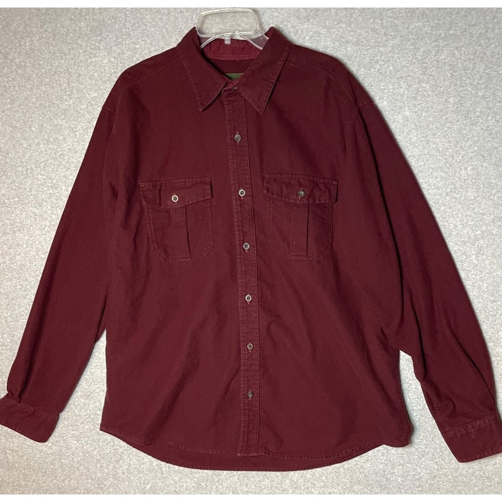 Eddie Bauer Flannel Shirt Mens XL Maroon Red Long Sleeve Button Up Pockets Warm